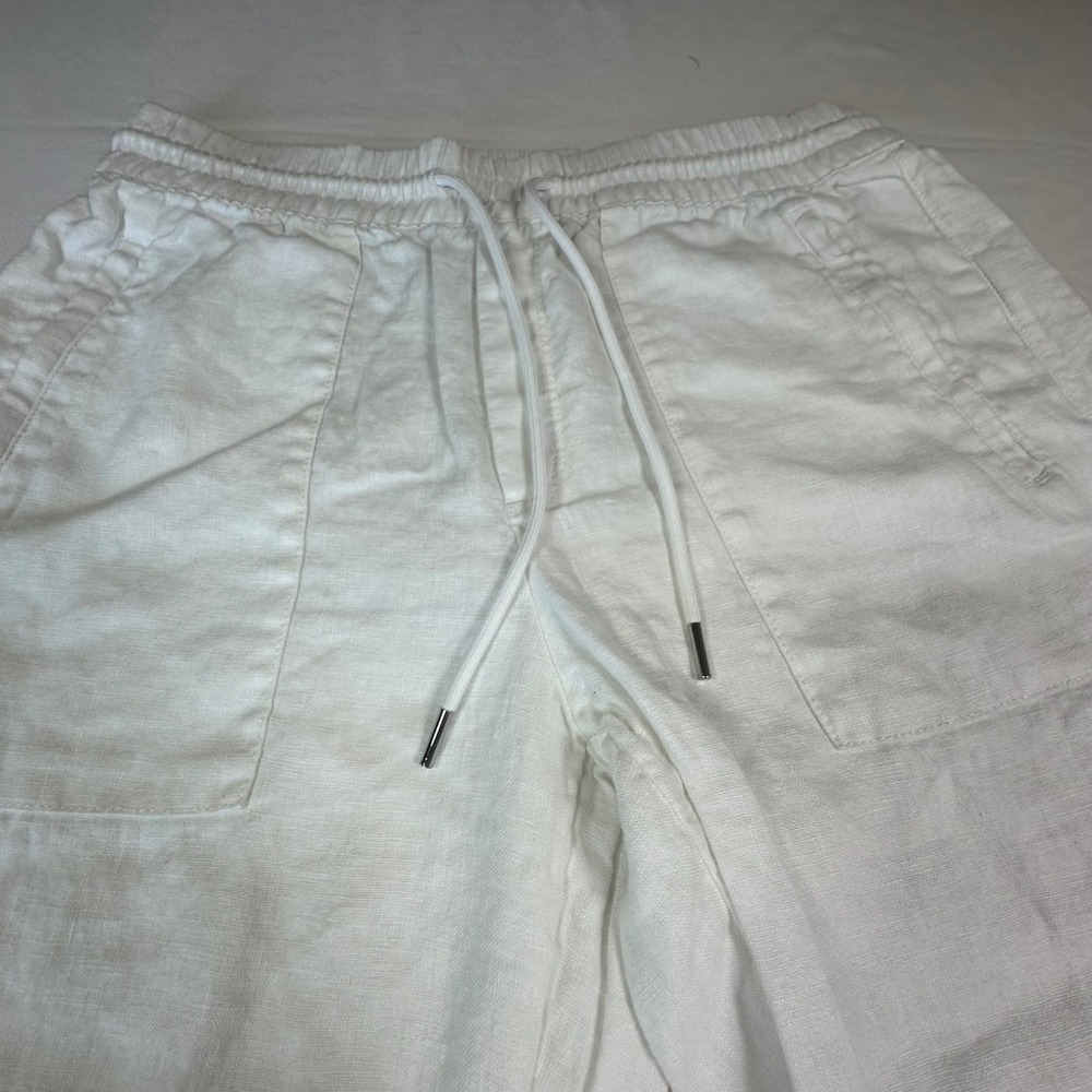 Athleta White Linen Blend Jogger Pants Drawstring Waist Elastic Cuffs Casual 4 - Picture 5 of 13